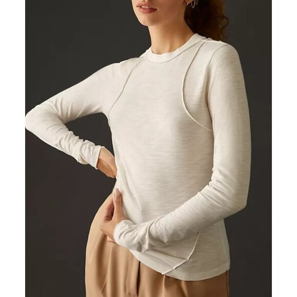 Anthropologie Pilcro Reconstructed Racer Tee Blouse Top Long Sleeve XXS 277567 - Picture 1 of 9